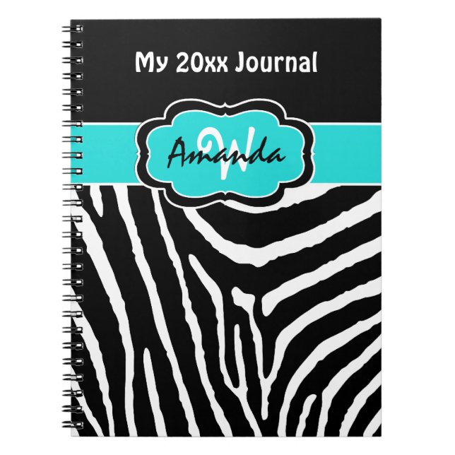 Journal personnalisé Aqua Black White Zebra Stripe (Devant)
