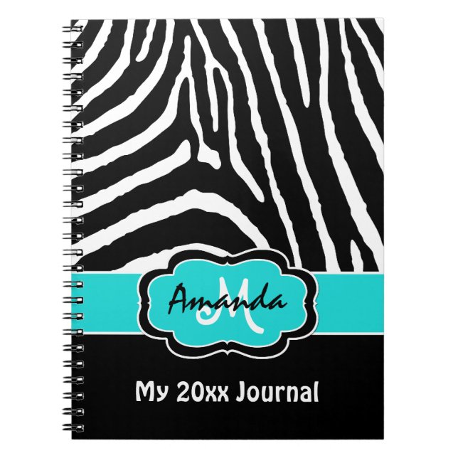 Journal personnalisé Aqua Black White Zebra Stripe (Devant)