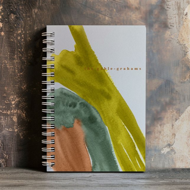 Journal personnalisé aquarelle Tons Terre (Bold watercolor strokes in earth tones personalized notebook.)
