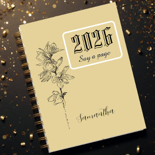 Journal personnalisé avec nom, gravure de fleur de