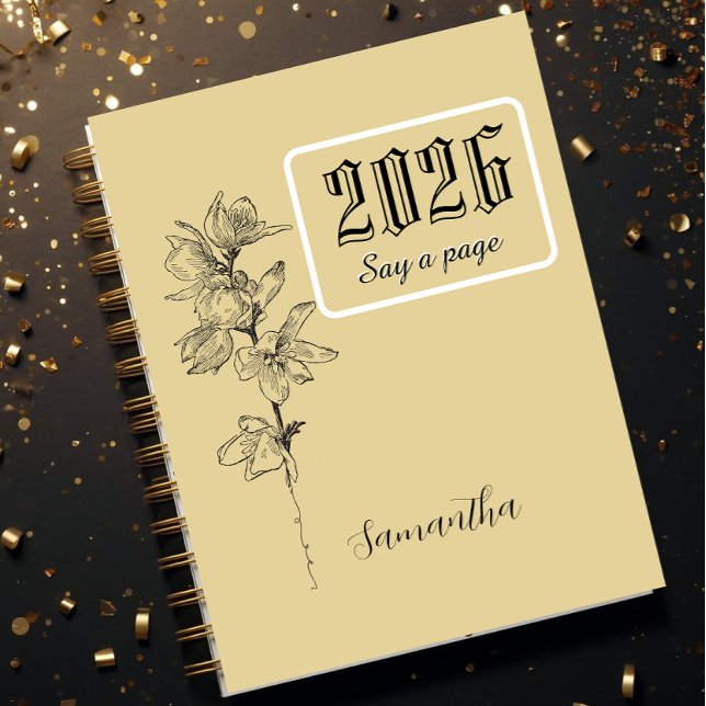 Journal personnalisé avec nom, gravure de fleur de (Créateur téléchargé)