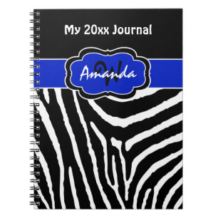 Journal personnalisé bleu noir et blanc à rayures