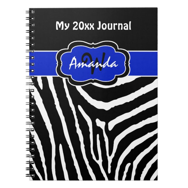 Journal personnalisé bleu noir et blanc à rayures  (Devant)