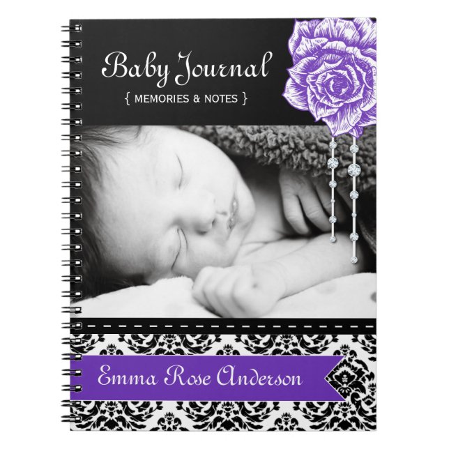 Journal personnalisé de bébé de damassé (Devant)