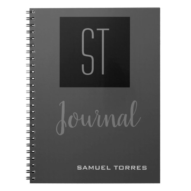 Journal Personnalisé Monogrammé Gris Noir Moderne (Devant)