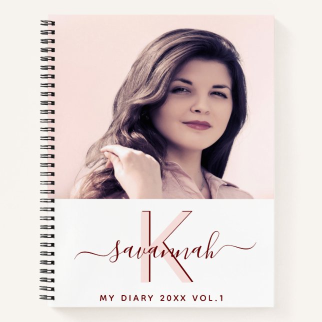 Journal personnalisé photo rose or blanc monogramm (Devant)