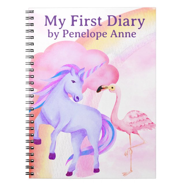 Journal personnalisé pour filles Licorne Arc-en-ci (Devant)