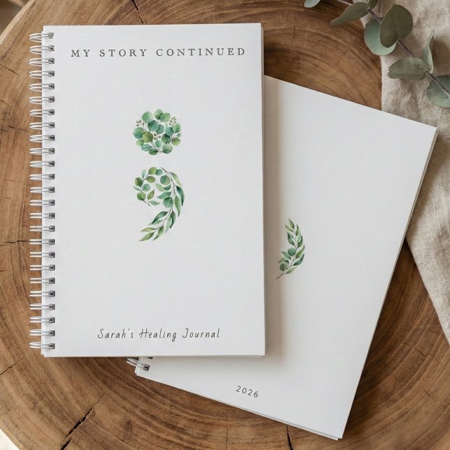 Journal personnalisé vert sauge boho point-virgule (personalized_boho_sage_green_semicolon_journal)