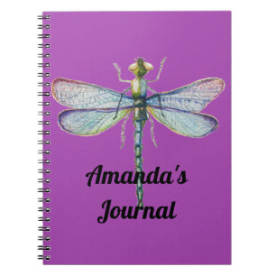 Journal personnel Dragonfly Bleu & Rose sur fond V