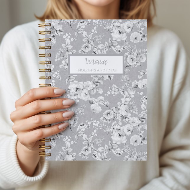 Journal Personnel Fleurs de Roses Vintage (Vintage Roses Notebook Grey)