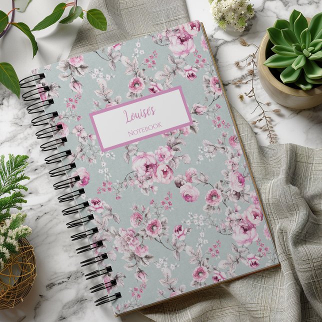 Journal Personnelisé Rose Vintage (Vintage Rose Green Spiral Notebook)