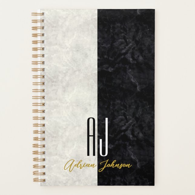 Journal Planificateur à Monogramme Marbre Or Noir (Devant)