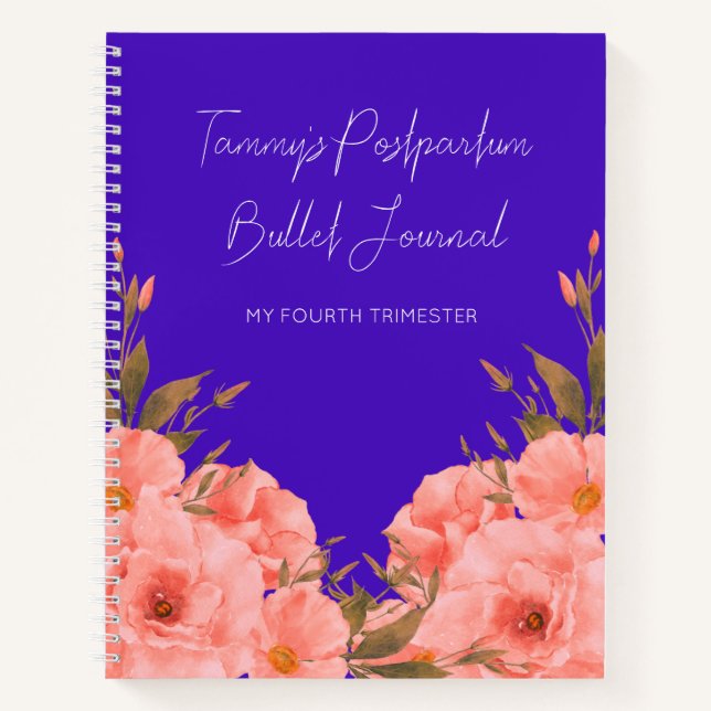 Journal Post-partum Fleurs Bleues Personnalisé Pou (Devant)