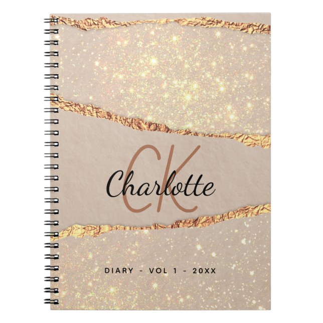 Journal rose or parties scintillant agate marbre   (Devant)