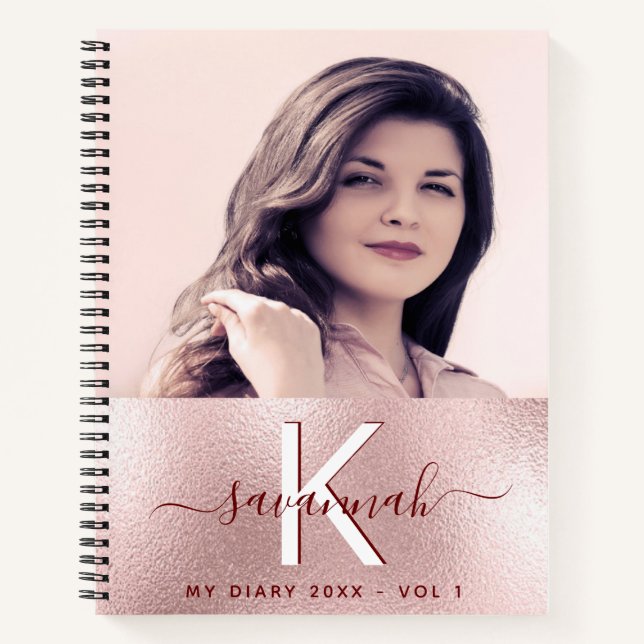 Journal rose or personnalisé photo rose monogramme (Devant)