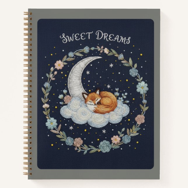 Journal Sweet Dreams Renard Brodé sur Lune (Devant)