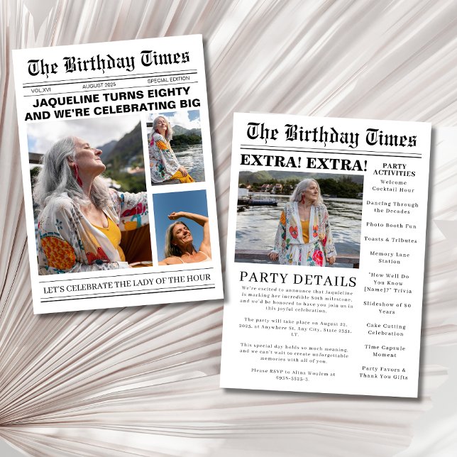 Journal unique 80e anniversaire photo Invitation (Créateur téléchargé)