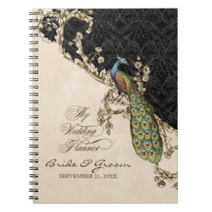 Journal vintage de paon et de wedding planner