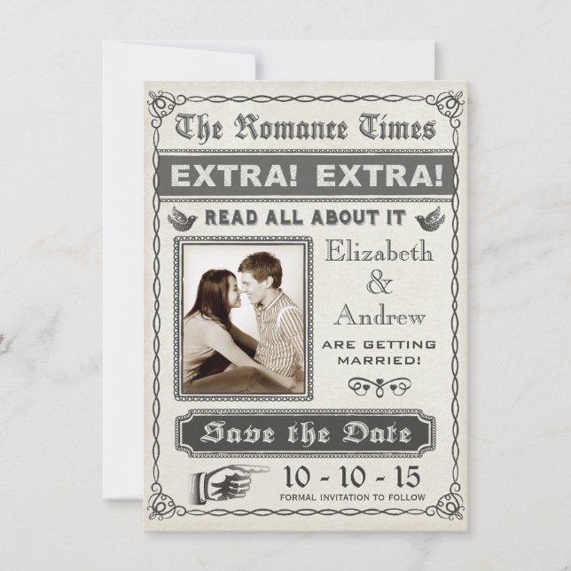 Journal vintage Enregistrer la date Invitation (Devant)