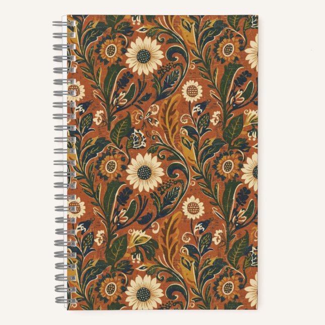Journal vintage fleuri orange ligné – Fleur rétro (Recto)
