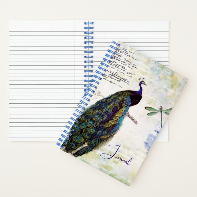 Journal vintage paon et hortensia (À l'intérieur)
