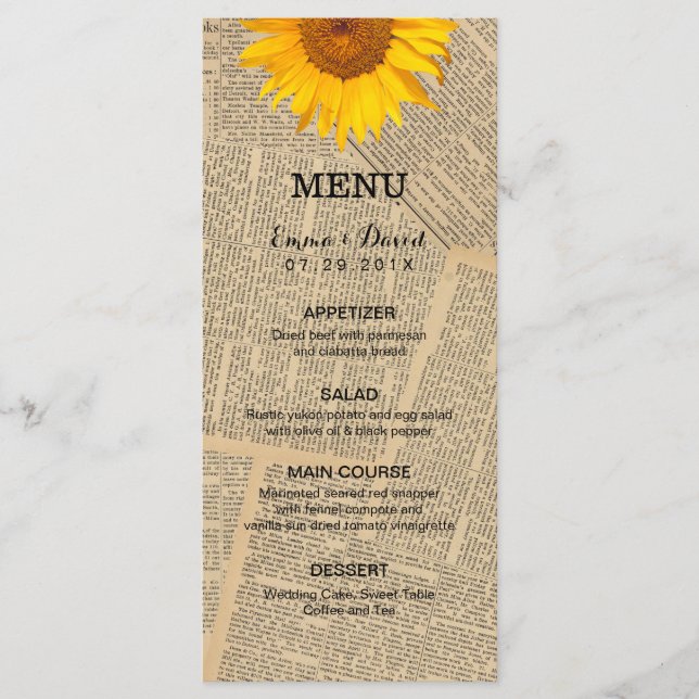 Journal vintage Pays Tournesol Mariage Menu (Devant)
