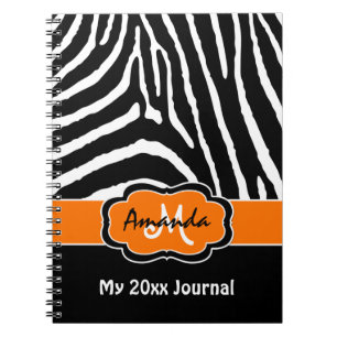 Journal Zèbre noir orange personnalisé