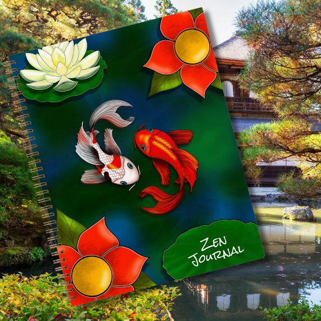 Journal Zen Yin Yang Koi Poisson blanc Lotus Pond (Créateur téléchargé)