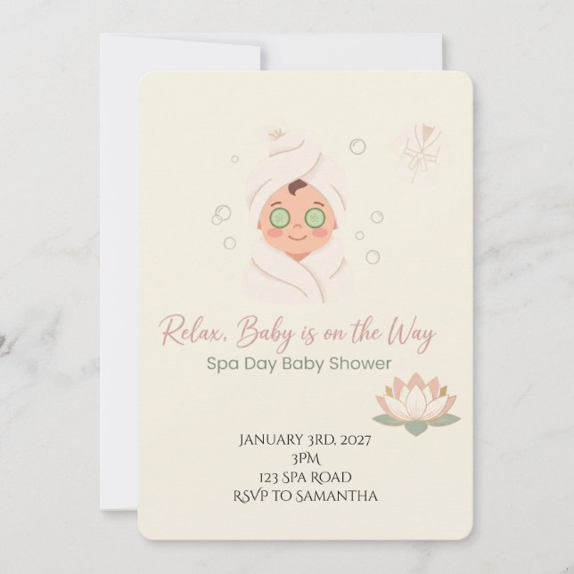 Journée de Spa pour Bébé | Invitation à la Baby Sh (Devant)