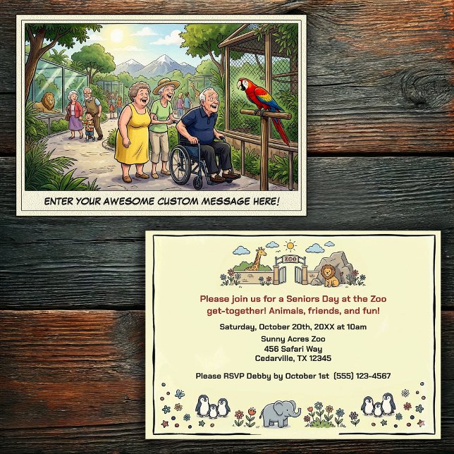 Journée drôle des seniors au Zoo  Invitation (Créateur téléchargé)