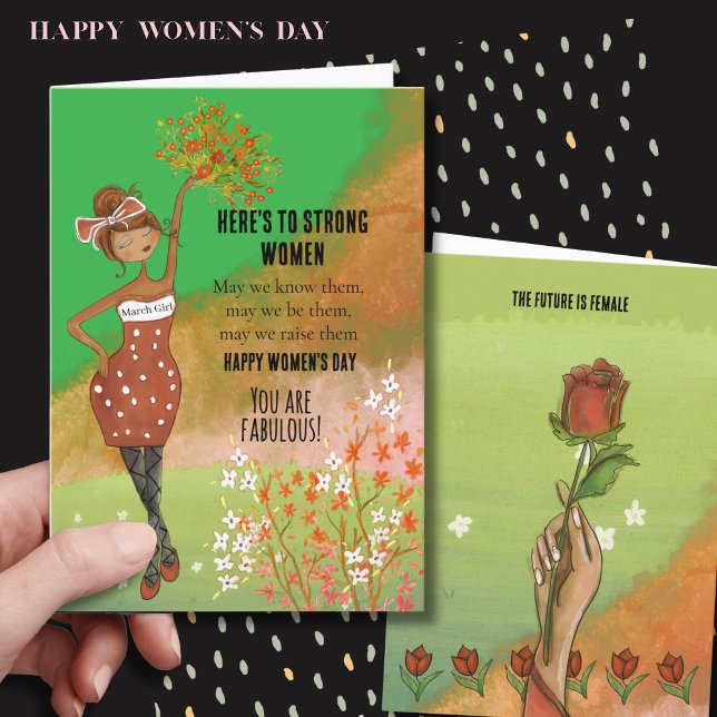 JOURNÉE INTERNATIONALE DES FEMMES Carte de citatio (WOMENS DAY Funky March Girl Strong Women Card (2))