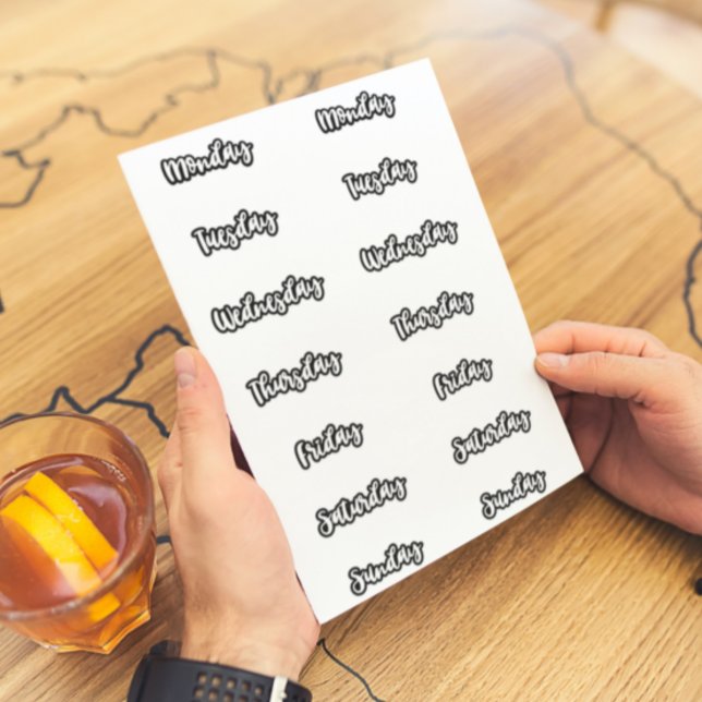 Jours de la semaine Stickers Black Outline White P (Créateur téléchargé)