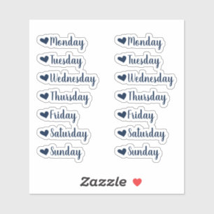 Jours de la semaine Stickers Marine Blue Heart Pla