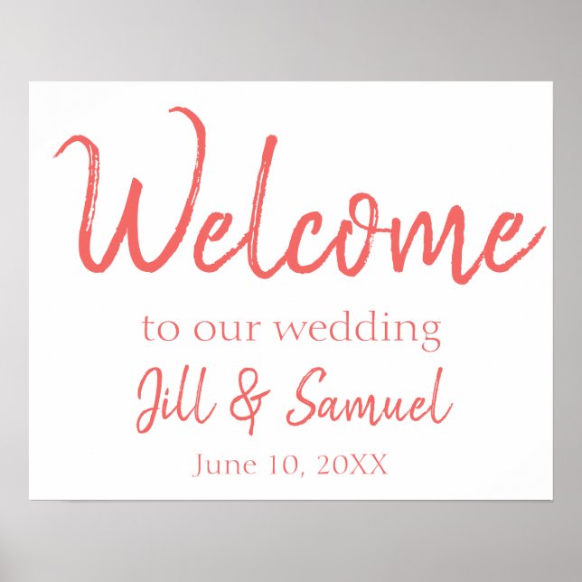 Jovely Coral and White Mariage Affiche de bienvenu (Devant)