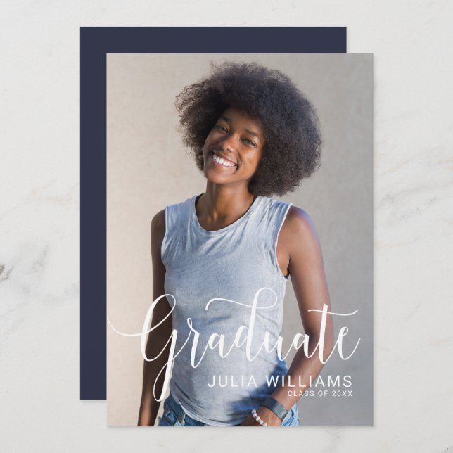 Jovely Cursive Photo Graduation Party Faire-part (Devant / Derrière)