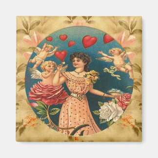 Jovely Girl with Cupids Vintage Aimant personnalis