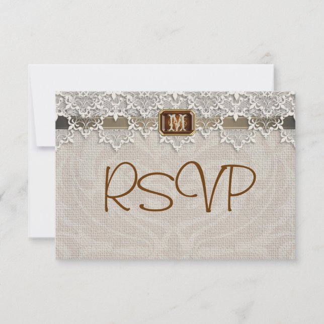 Jovely Lace & Burlap Chic Wedding Rsvp Invitation (Devant)