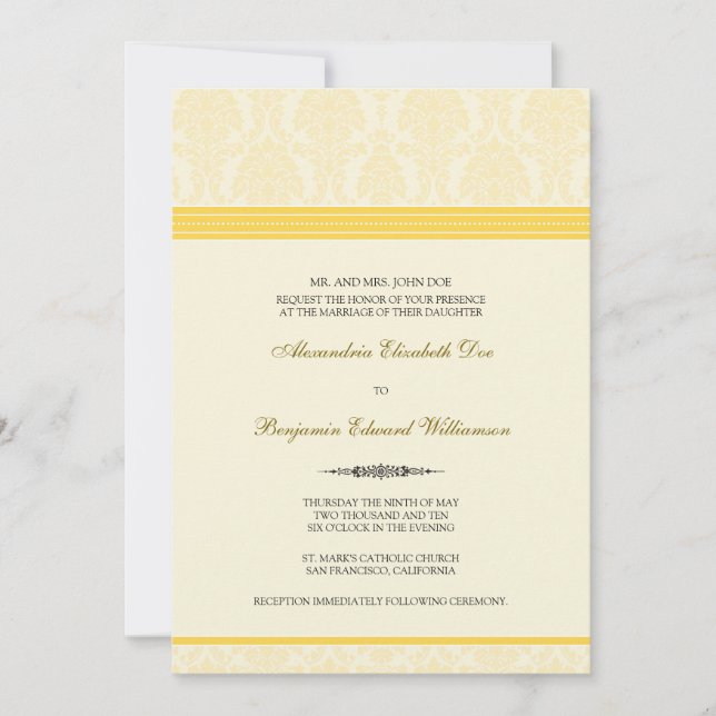 Jovely Mariage damassé Invitation (citron/crème) (Devant)