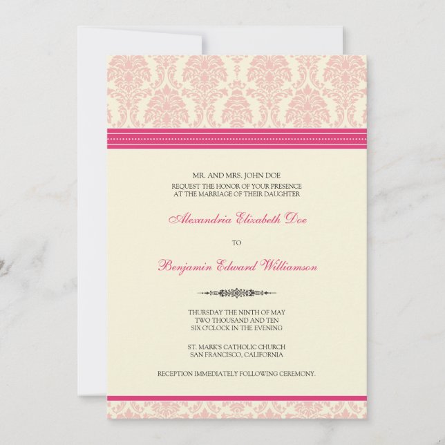 Jovely Mariage damassé Invitation (fuchsia/crème) (Devant)