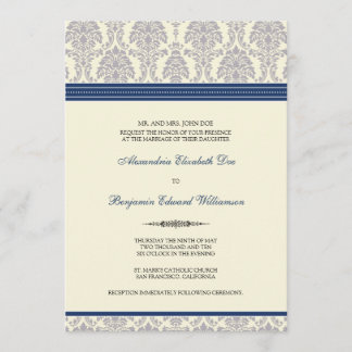 Jovely Mariage damassé Invitation (marine/crème)
