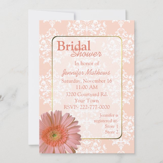 Jovely Peach Damask Bridal Show Invitation (Devant)