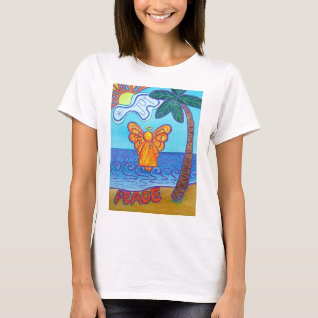 Joy and Peace Beach Angel Art T-shirts personnalis (Devant)