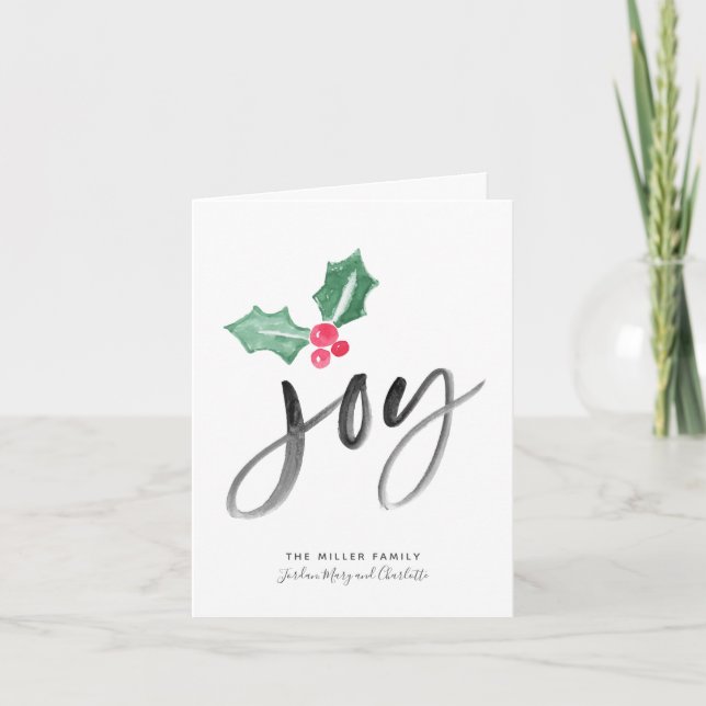 Joy Brush Script Holiday | Carte de Noël pliée (Devant)