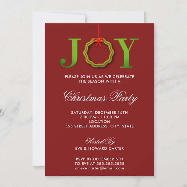 JOY Christmas Party Invitation (Devant)