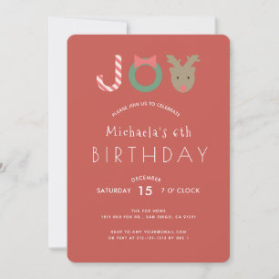 JOY Cute Reindeer Red Anniversaire Fête Invitation