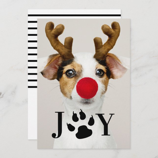Joy Dog Empreinte de patte Carte photo de Noël (Devant / Derrière)