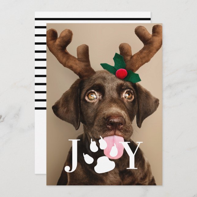 Joy Dog Empreinte de patte Carte photo de Noël (Devant / Derrière)