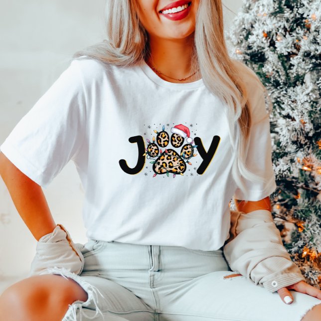 Joy Empreinte de léopard Paw Noël T-shirt femme (Créateur téléchargé)