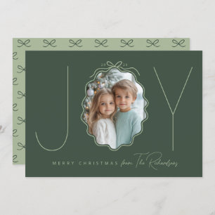JOY Green Simple Bow Photo Christmas Carte de vaca