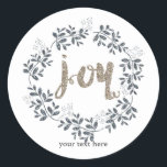 JOY Leaf Wreath Rustic Holiday Silver Gold Sticker<br><div class="desc">JOY Leaf Wreath Rustic Holiday Silver Sticker or. Customisez avec ou sans texte. La couronne peut être déplacée ou redimensionnée selon vos besoins.</div>